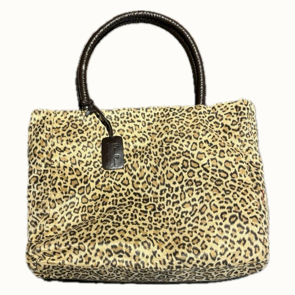 Neiman Marcus Leopard Cheetah Print Tote Bag Purse Faux Suede